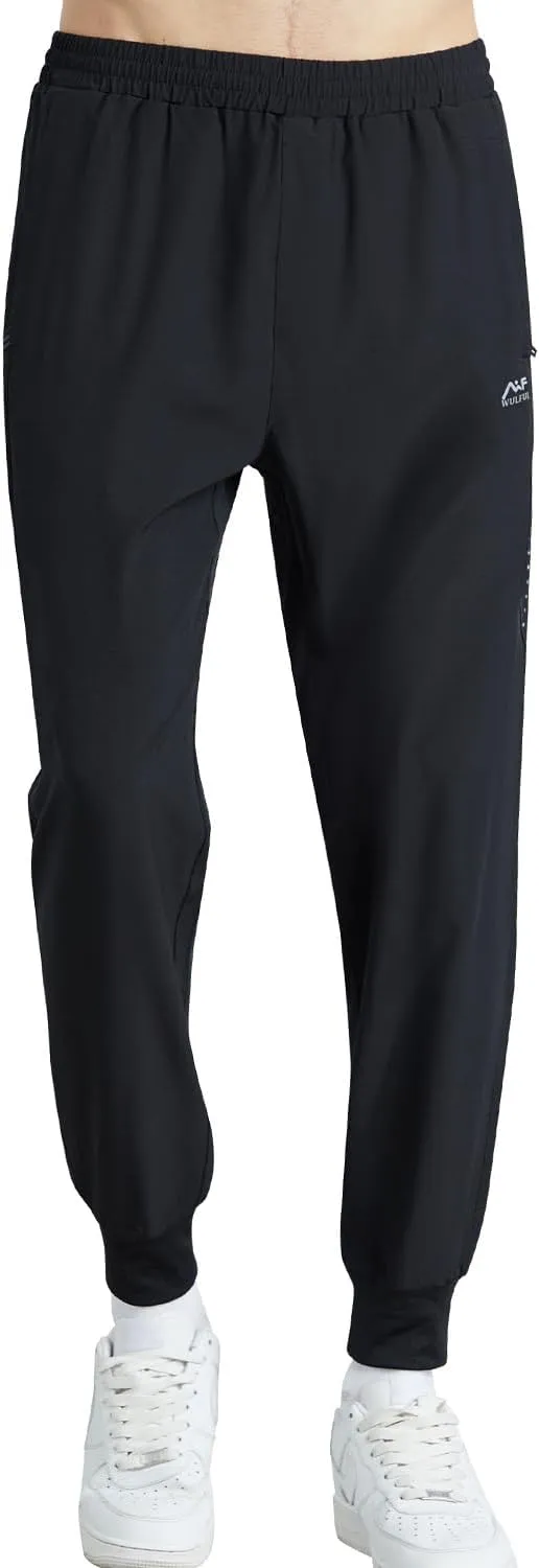 WULFUL Men's Athletic Running Joggers Workout Gym Pants Lightweight Track Casual Pant with Zipper Pockets