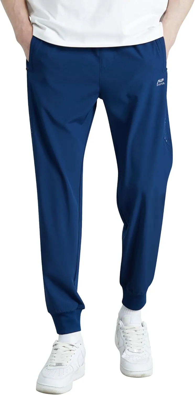 WULFUL Men's Athletic Running Joggers Workout Gym Pants Lightweight Track Casual Pant with Zipper Pockets
