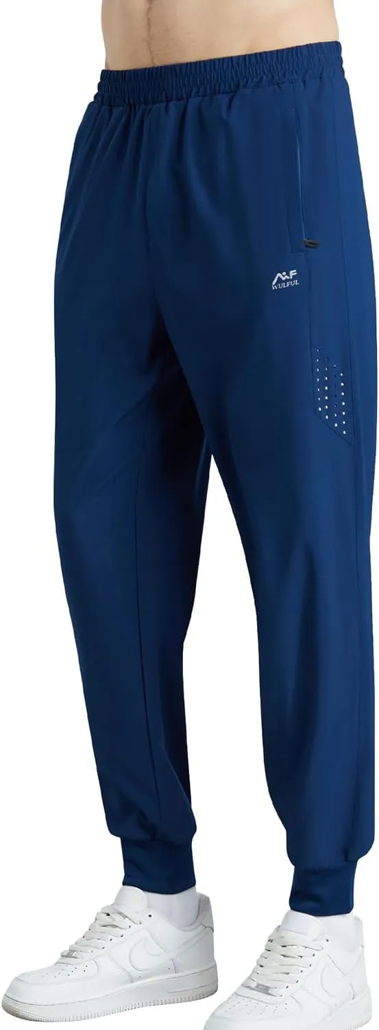 WULFUL Men's Athletic Running Joggers Workout Gym Pants Lightweight Track Casual Pant with Zipper Pockets