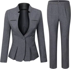 YUNCLOS Women's Elegant Business 2 Piece Office Lady Suit Set Work Blazer Pant