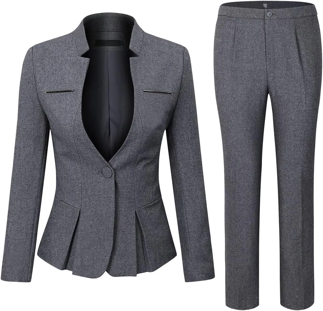 YUNCLOS Women's Elegant Business 2 Piece Office Lady Suit Set Work Blazer Pant