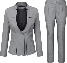 YUNCLOS Women's Elegant Business 2 Piece Office Lady Suit Set Work Blazer Pant